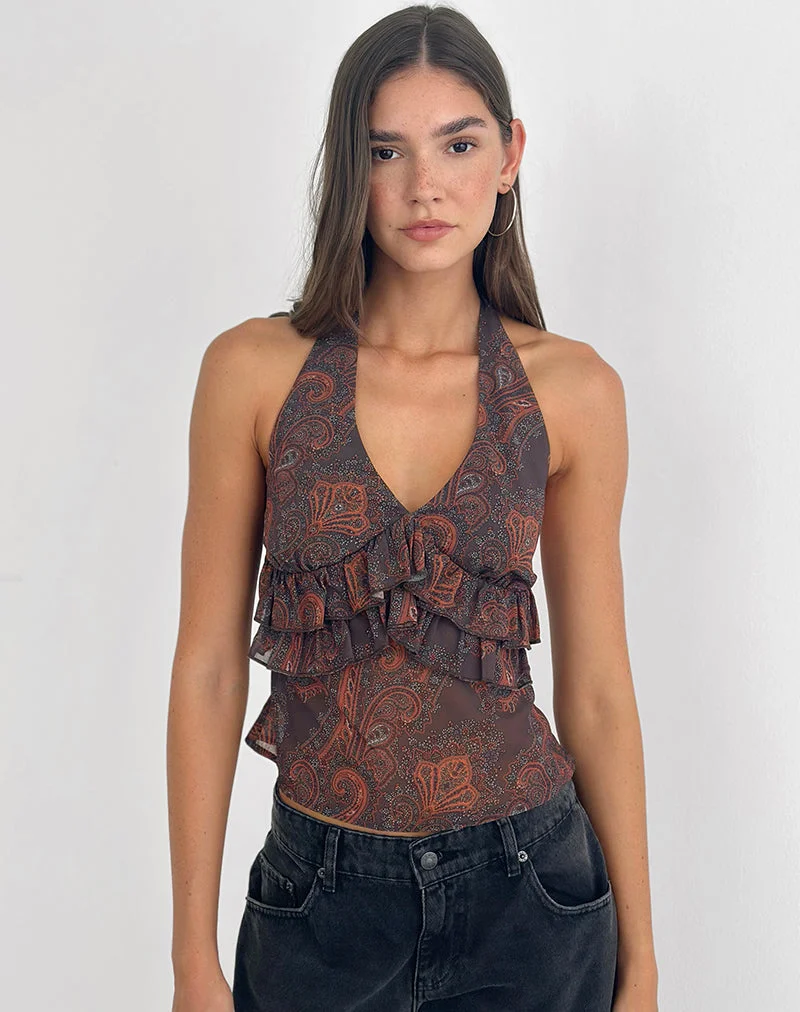 Casoya Top aus Chiffon Royal Paisley Burgunderrot