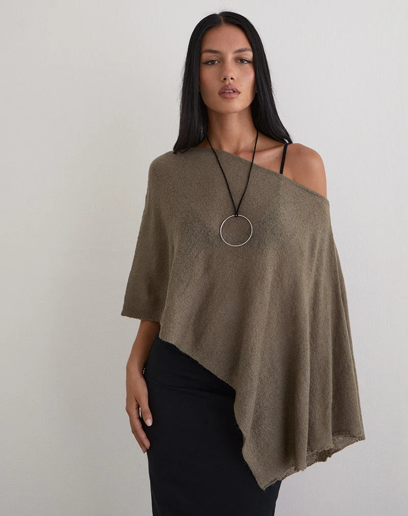 Maliha Poncho aus transparentem Strick in Taupe