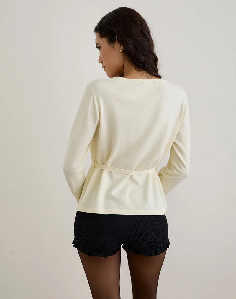 Divya Strickjacke mit Krawatte aus Strick in Creme