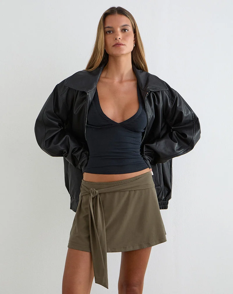 Grecia Tie Minirock aus Cupro in Khaki