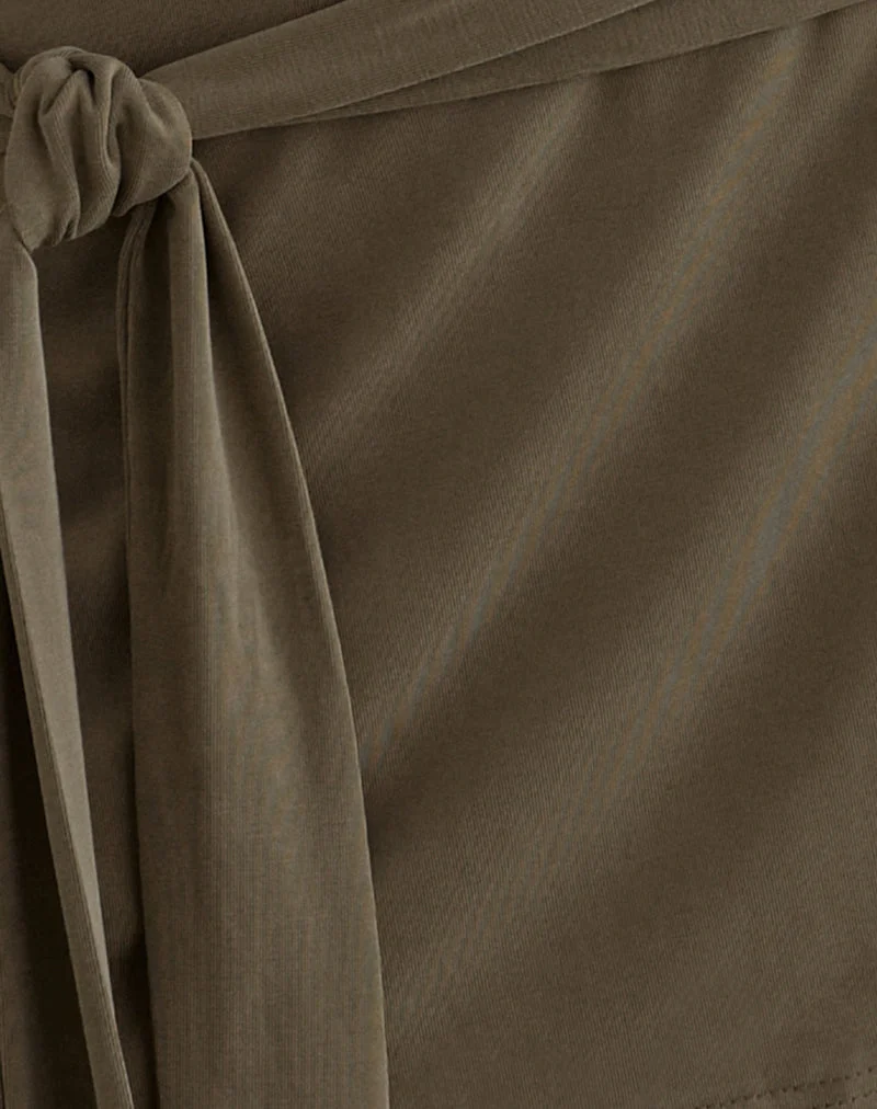 Grecia Tie Minirock aus Cupro in Khaki
