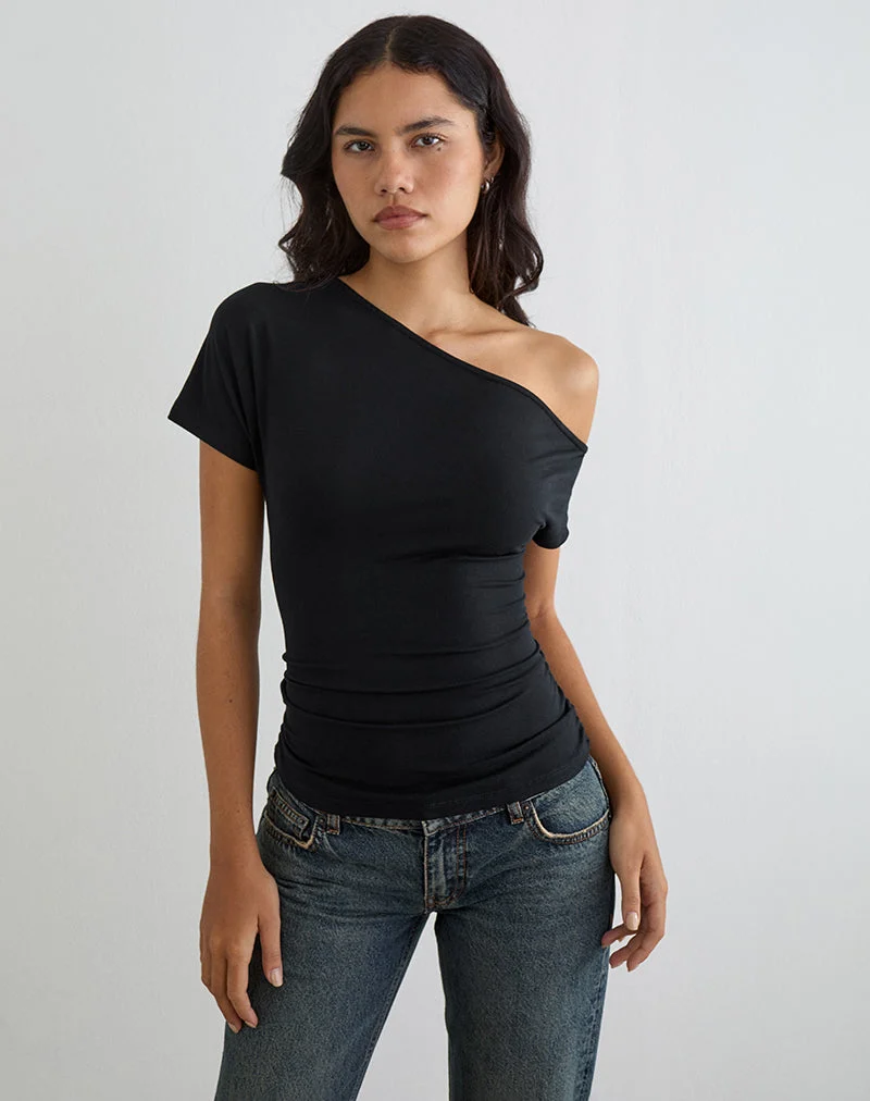 Danama Ein-Schulter-Top aus Jersey, schwarz
