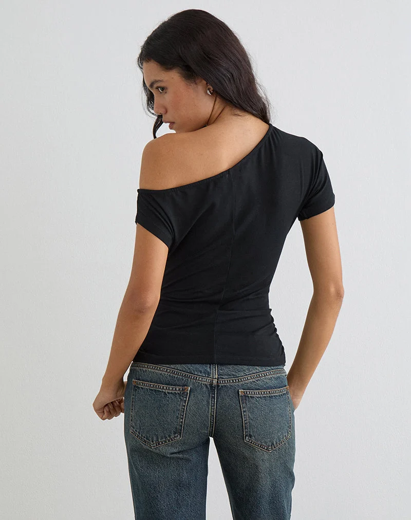 Danama Ein-Schulter-Top aus Jersey, schwarz