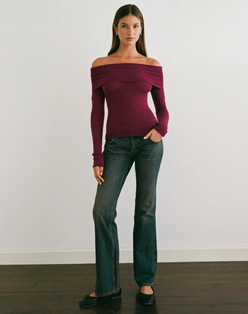 Lune Bardot Pullover aus Strick in Weinrot