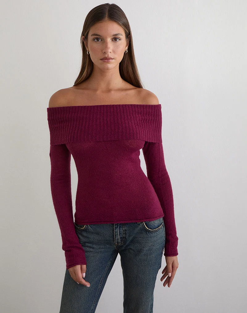Lune Bardot Pullover aus Strick in Weinrot
