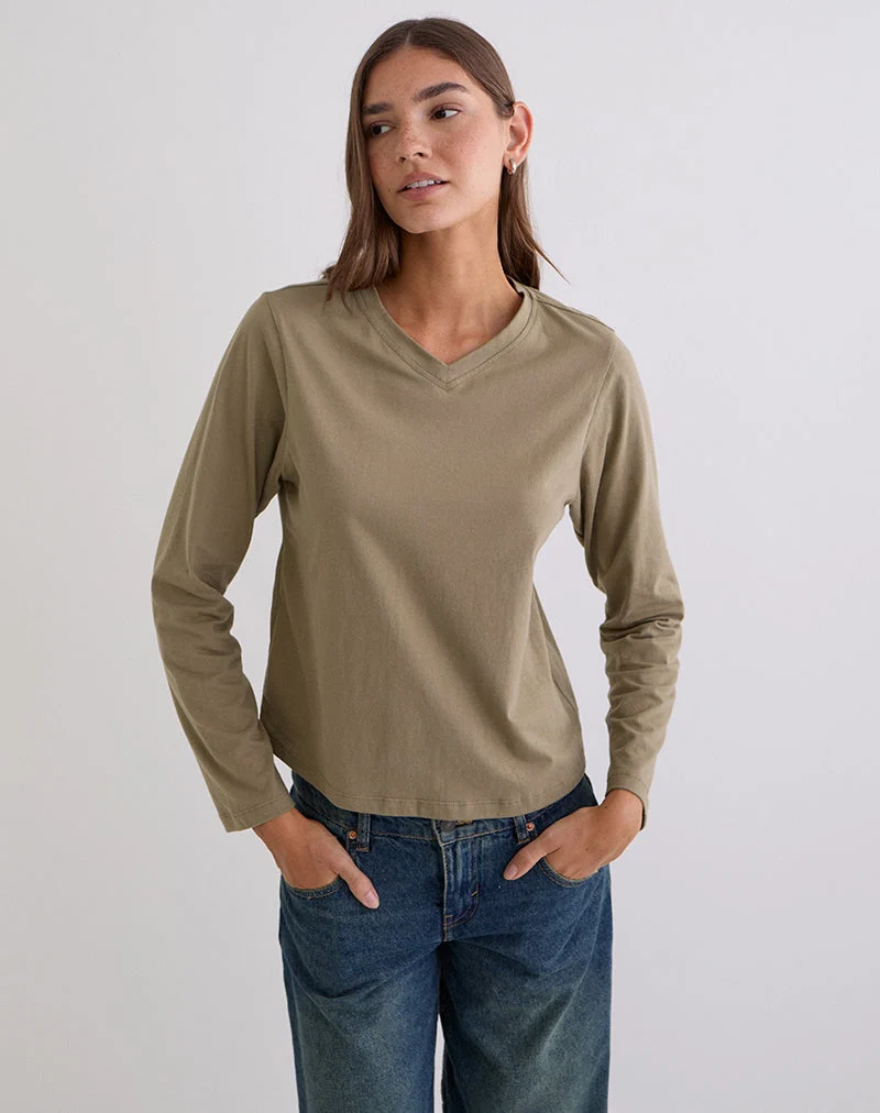 Feman Top aus Jersey in Khaki
