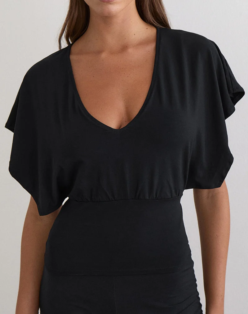 Amarata Batwing-Oberteil aus Rayon-Jersey, schwarz