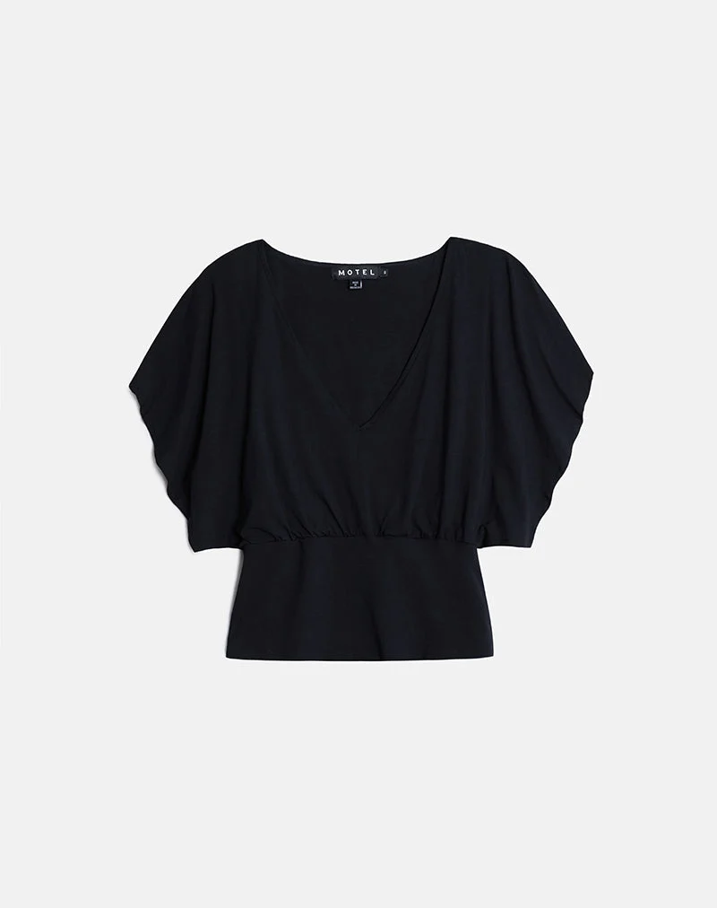Amarata Batwing-Oberteil aus Rayon-Jersey, schwarz