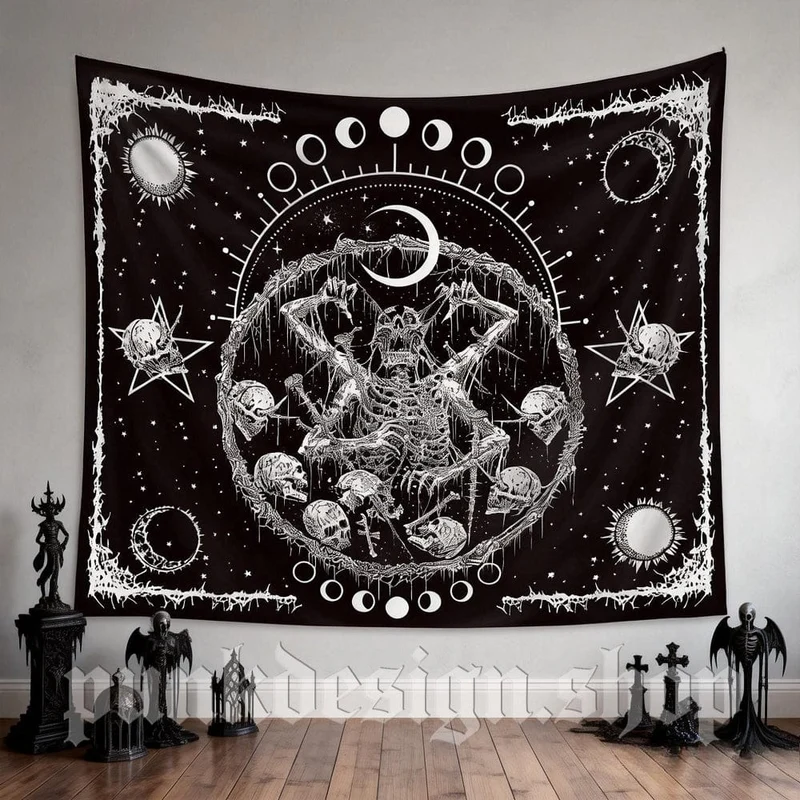 Gotischer Wandteppich mit Totenkopfmotiv für Zuhause