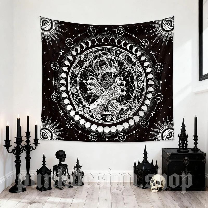Gotischer Wandteppich mit Totenkopfmotiv für Zuhause