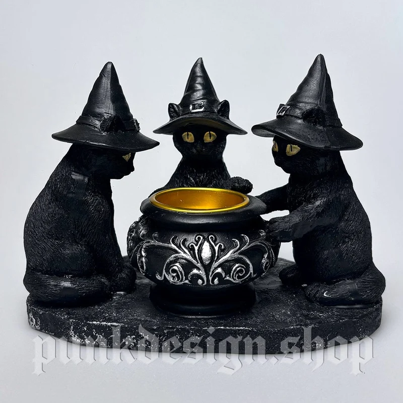 Gotischer Zauberkatzen-Kerzenständer-Ornament für Zuhause