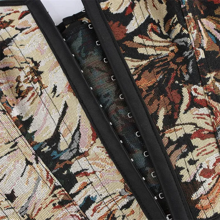 Gothic-Schnürkorsett für Damen mit floralem Jacquardmuster und Überbrustumfang