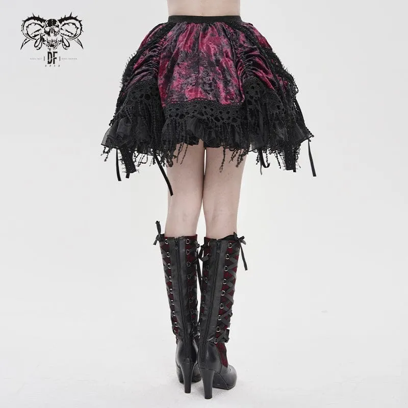 Gothic-Minirock für Damen mit Kettenquasten, mehrlagig, schwarz-rot