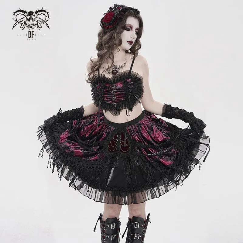 Gothic-Minirock für Damen mit Kettenquasten, mehrlagig, schwarz-rot