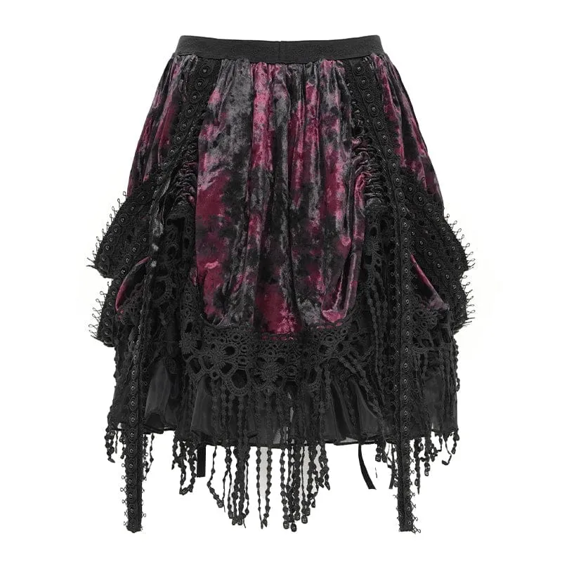 Gothic-Minirock für Damen mit Kettenquasten, mehrlagig, schwarz-rot