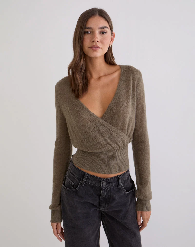 Nilza Wickeloberteil aus Strick in Taupe