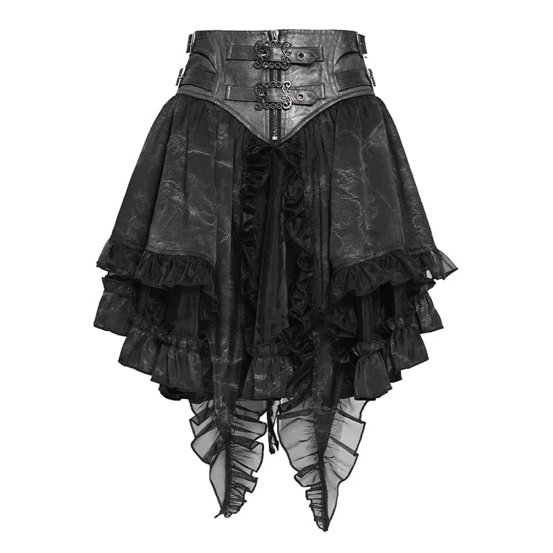 Gothic-Minirock für Damen mit Schnallenverschluss, Print und Rüschen