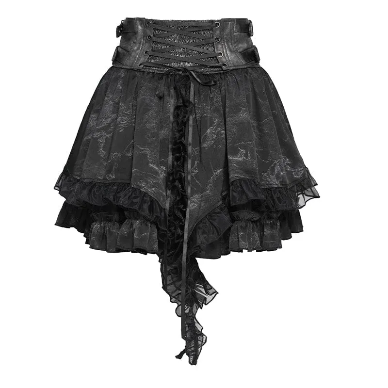 Gothic-Minirock für Damen mit Schnallenverschluss, Print und Rüschen