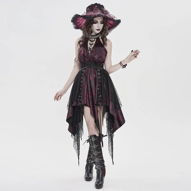 Gothic-Kleid für Damen mit unregelmäßigem, tiefem Ausschnitt, Quasten und Neckholder