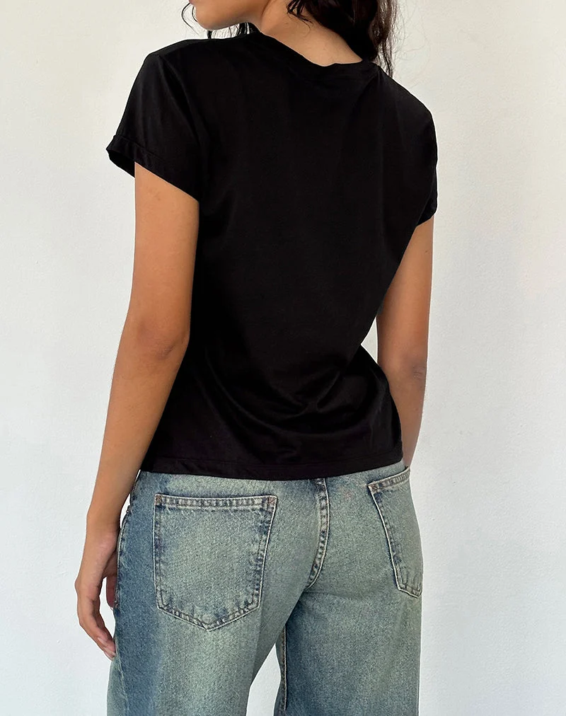 Clio Baggy Tee aus schwarzem Tissue-Jersey
