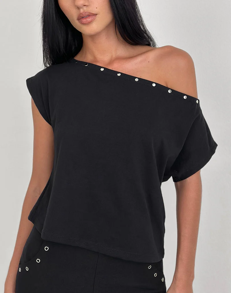 Bizzy Top aus schwarzem Jersey mit Nieten