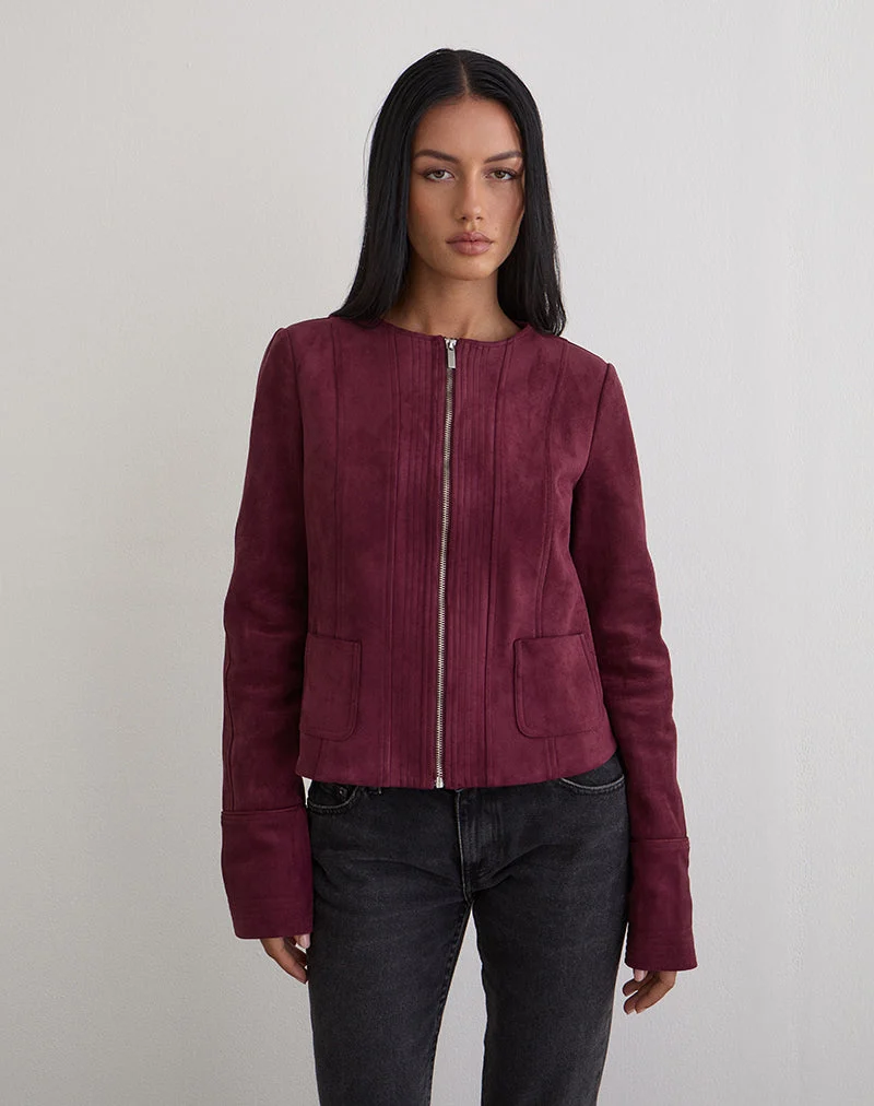 Ukiyo Jacke aus Wildlederimitat Burgund