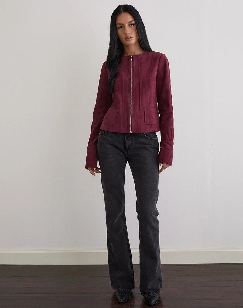 Ukiyo Jacke aus Wildlederimitat Burgund