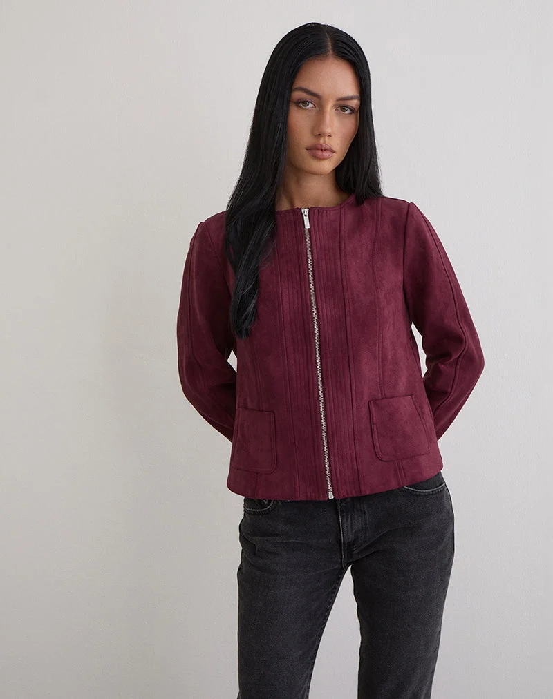 Ukiyo Jacke aus Wildlederimitat Burgund