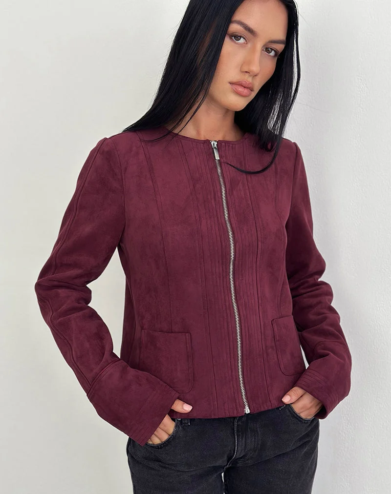 Ukiyo Jacke aus Wildlederimitat Burgund