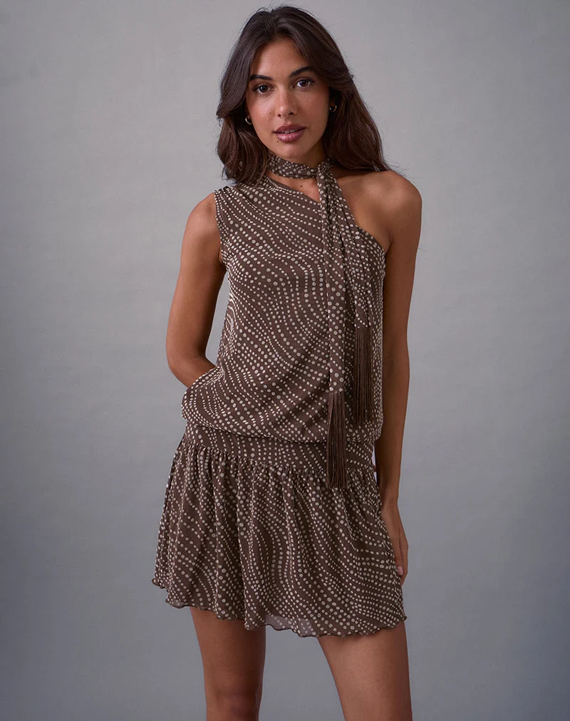 Dyle Minikleid aus abstraktem Polka-Flock Braun