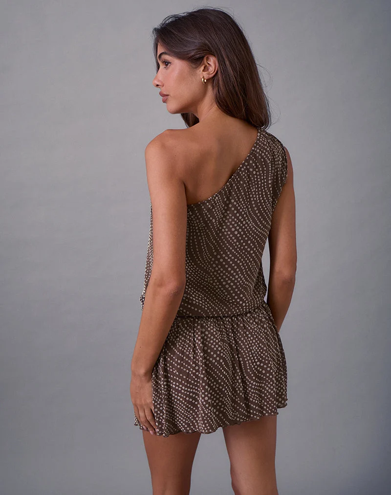 Dyle Minikleid aus abstraktem Polka-Flock Braun