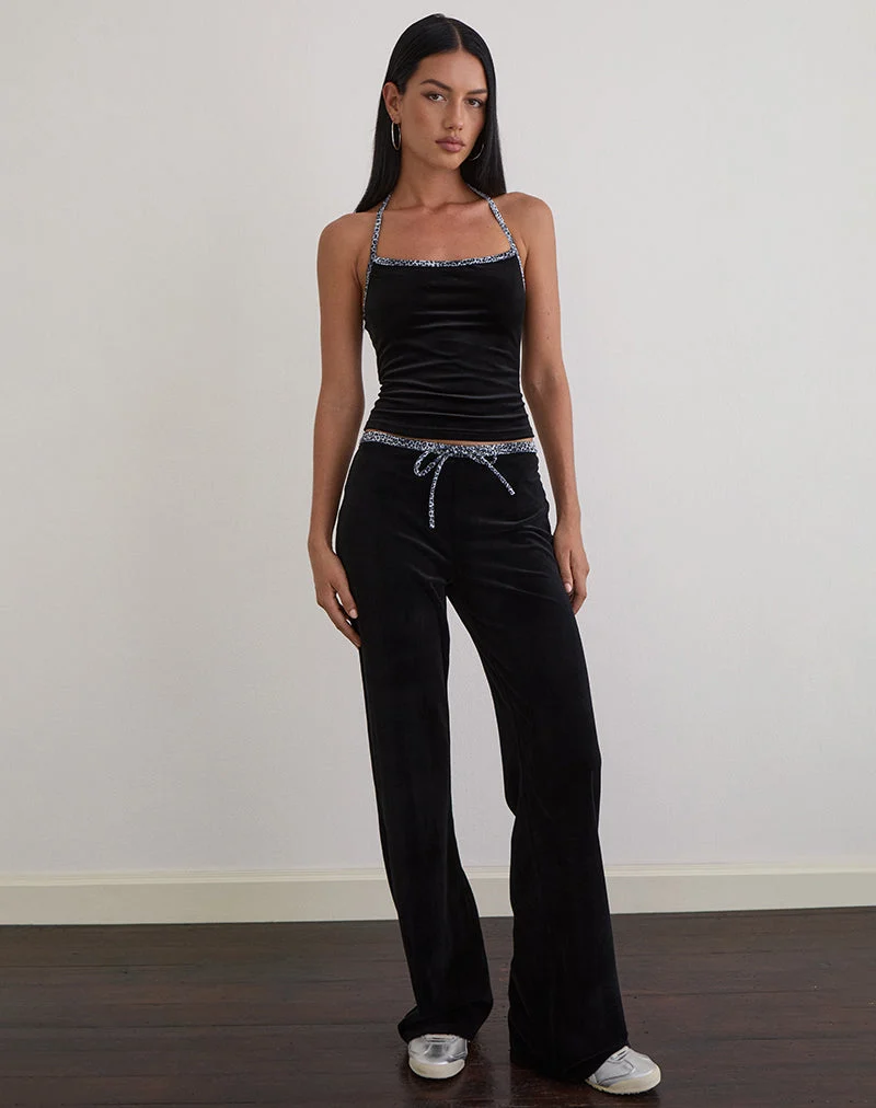 Solyn Neckholder-Top in Schwarz mit Leopardenmuster