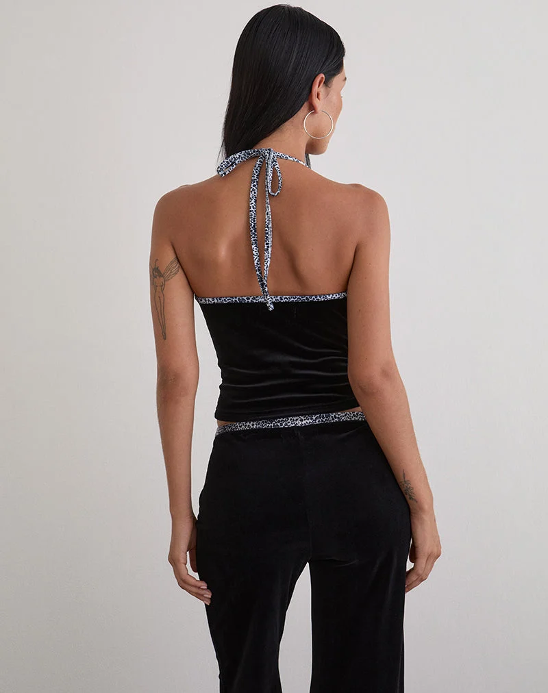 Solyn Neckholder-Top in Schwarz mit Leopardenmuster