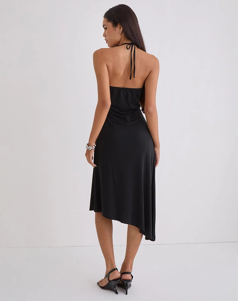 Zavine Midikleid aus Cupro mit Diamante-Blume in Schwarz