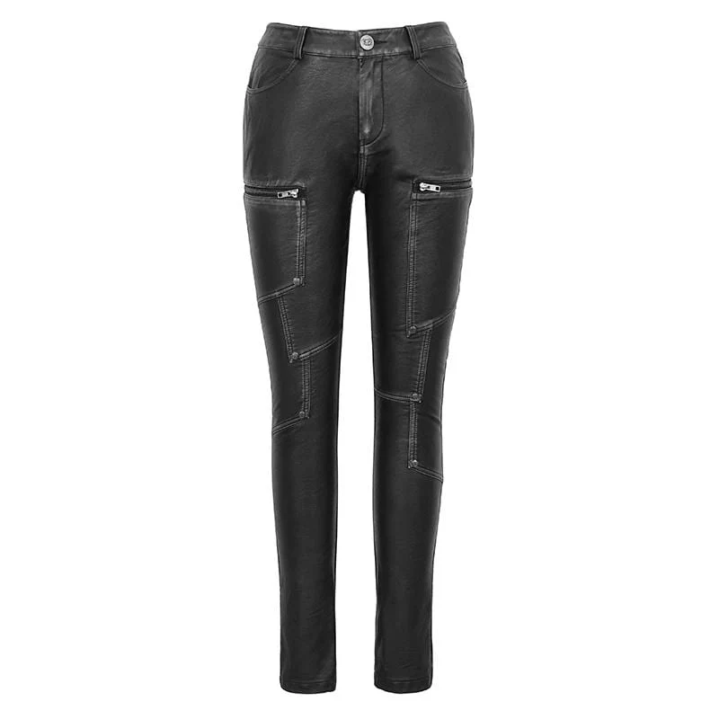 Damen Gothic Kunstleder Reißverschluss Hose