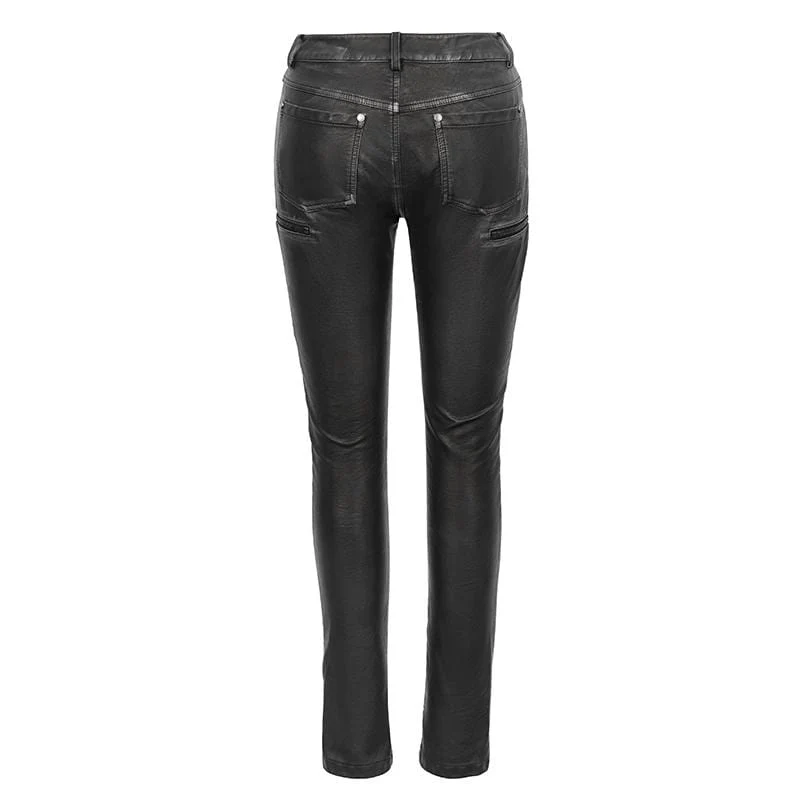Damen Gothic Kunstleder Reißverschluss Hose
