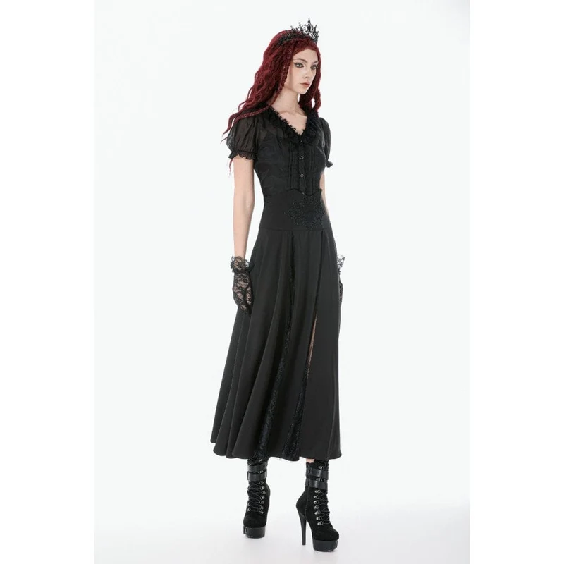 Gothic-Rock für Damen mit floralem Print und hohem Bund aus Mesh, lang und hochgeschnitten