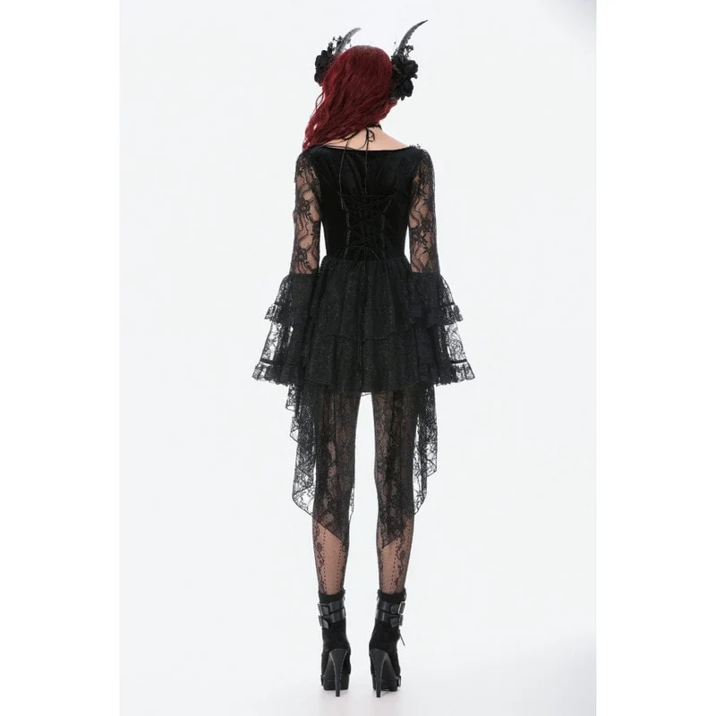 Gothic-Kleid für Damen mit besticktem Kreuz und ausgestellten Ärmeln