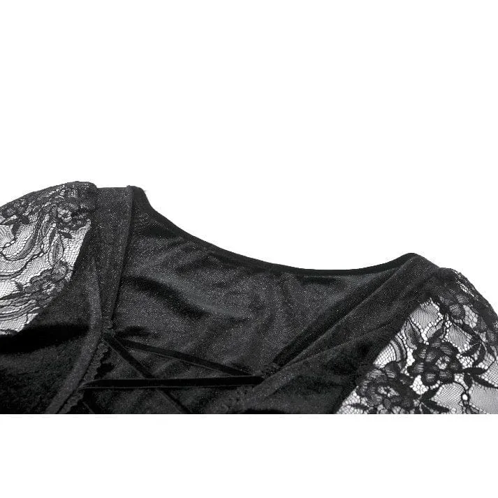 Gothic-Kleid für Damen mit besticktem Kreuz und ausgestellten Ärmeln