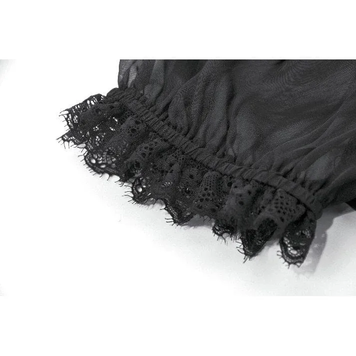 Gothic-Mesh-T-Shirt für Damen, transparent, gerüscht, kurzärmelig