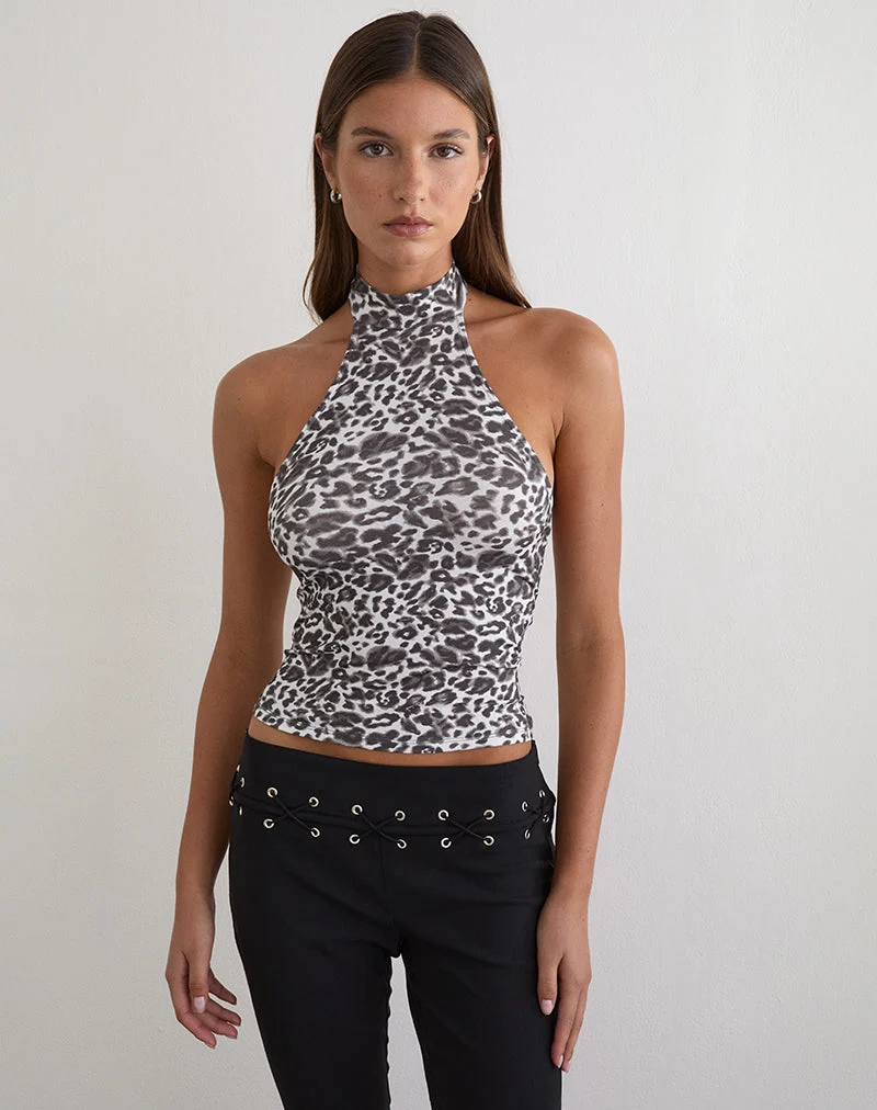 Galile High Neck Top aus Jersey in Blurry Leopard Grey