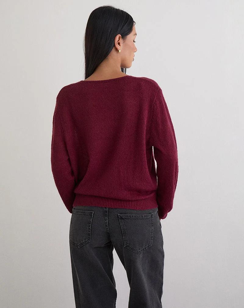 Saroya Plunge Wrap Top aus Strick in Weinrot