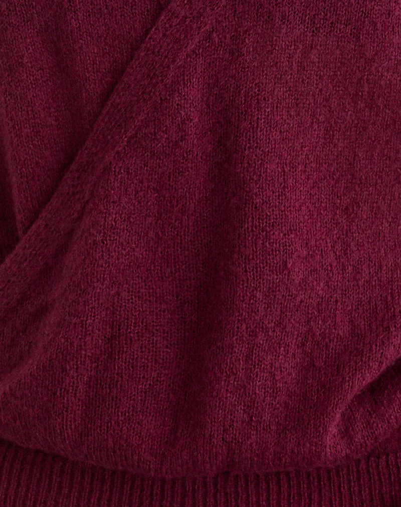 Saroya Plunge Wrap Top aus Strick in Weinrot