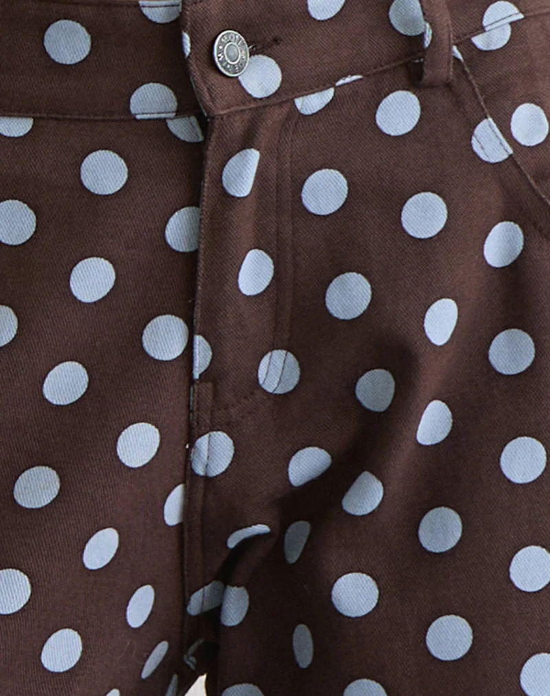 Niedrig geschnittene, weit geschnittene Hose in Mono Polka Brown