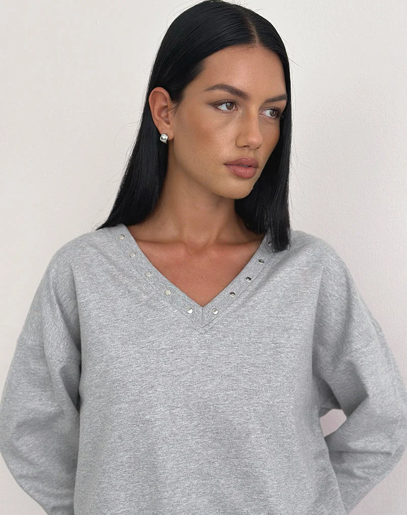 Lazuly Slim Sweatshirt in Grau meliert mit Nieten