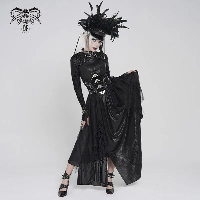 Gothic-Rock für Damen mit unregelmäßigem Netzmuster, bedruckt und mit Schnürung