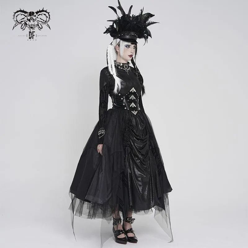 Gothic-Rock für Damen mit unregelmäßigem Netzmuster, bedruckt und mit Schnürung