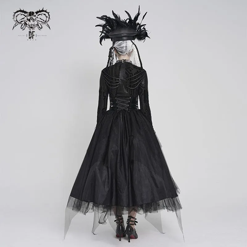 Gothic-Rock für Damen mit unregelmäßigem Netzmuster, bedruckt und mit Schnürung