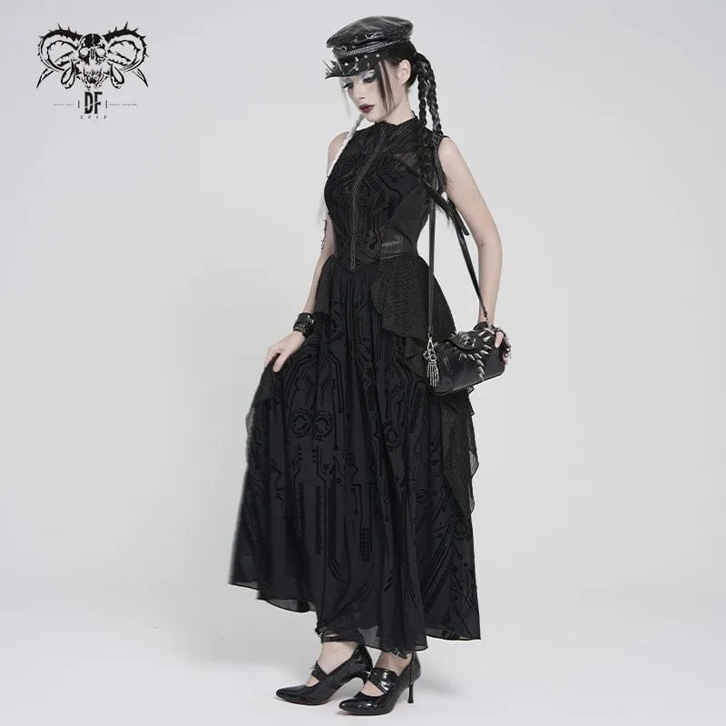 Ärmelloses Maxikleid mit Cyberpunk-Schaltkreismuster für Damen, Hochzeitskleid