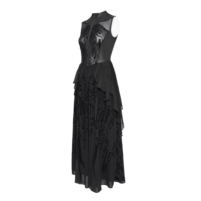 Ärmelloses Maxikleid mit Cyberpunk-Schaltkreismuster für Damen, Hochzeitskleid